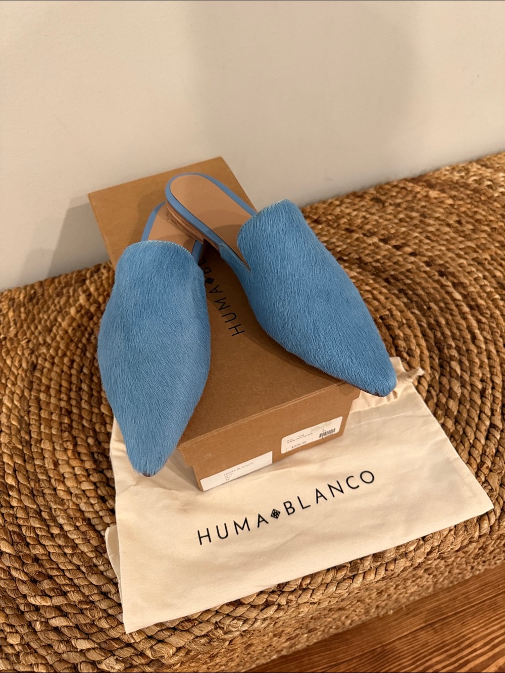 Huma Blanco Blue Calf hair Pointed Mule Slides